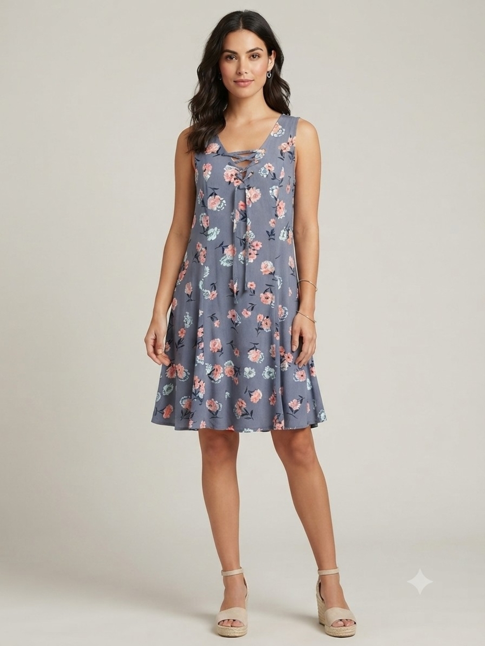 torrid Grey Floral Lace-Up Swing Dress Size 1